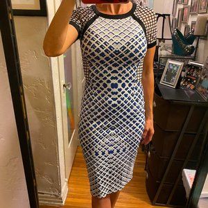 KAREN MILLEN Print Sheath Dress, S, Mesh Arms NWOT